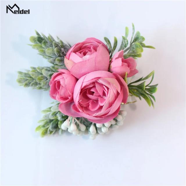 Bracelete de Pulso Rosa com Flor Artificial para Damas de Honra e Festas de Casamento