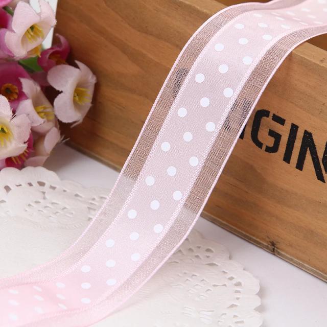 Fita de Organza Bilateral com Impressão de Bolinhas para Laços de Cabelo, DIY e Decorações Festivas - 1" (25mm)