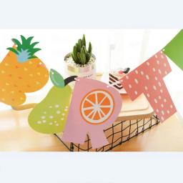 Decoração de festa com tema de frutas, banner com palavras "happy birthday", materiais de decoração de festa de aniversário infantil, bandeirinhas de papel, abacaxi, laranja - Image 3