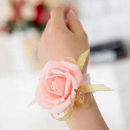 Silk Rose flores para noiva e dama de honra, mão flores para pulso, decoração para casamento, suprimentos para eventos, 1pc - Image 4
