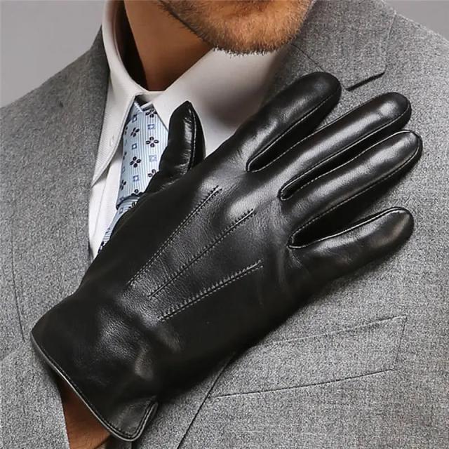 Luvas Térmicas de Couro Genuíno Masculinas com Touch Screen - Moda de Alta Qualidade para o Inverno EM011