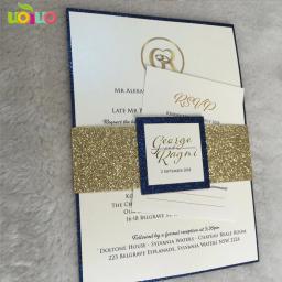 Diy 10 peças cartões de convite de casamento cortados a laser, envelope dourado com glitter, pulseira da barra de glitter, etiqueta de impressão em inserção de glitter - Image 5