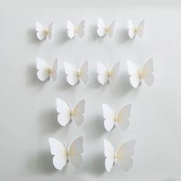 Branco 3D borboleta adesivos de parede, decalque 3D com ímã, arte criativa, animais adesivos de parede, decoração do quarto DIY, 12pcs - Image 1