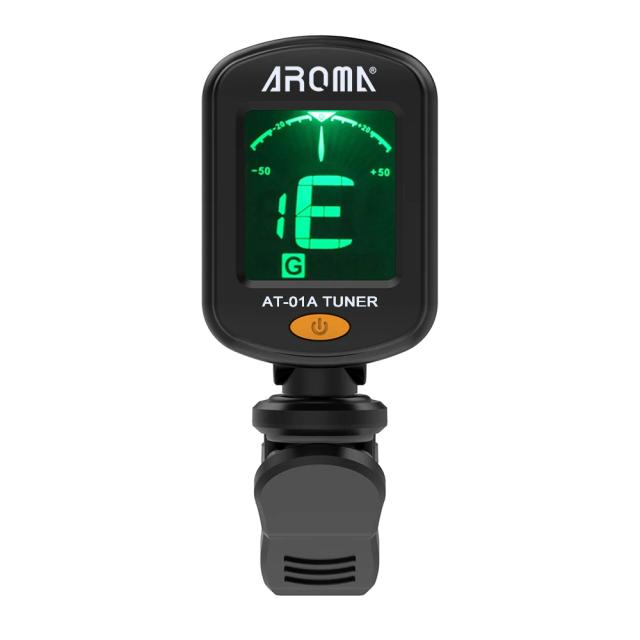 Afinador Cromático AROMA AT-01A para Violão, Baixo e Cavaquinho com Display LCD Rotativo e Clip-on