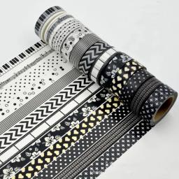 Fita adesiva japonesa Washi, papel de scrapbook DIY, fita decorativa, preto e branco, álbum de fotos, 15mm * 10m - Image 4