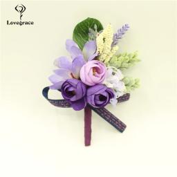 Lovegrace casamento corsages de pulso elástico e boutonniere seda rosa flor lapela homme mariage decoração buquê para prom adereços - Image 3