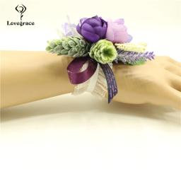 Lovegrace casamento corsages de pulso elástico e boutonniere seda rosa flor lapela homme mariage decoração buquê para prom adereços - Image 6