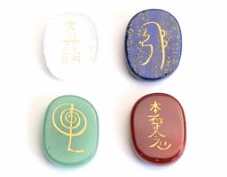 4 Peças Chakra Natural Quartzo Rosa Lapis Lazuli Aventurina Gravado Cristal Reiki Cura Equilíbrio Usui Símbolos - Image 3