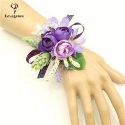 Lovegrace casamento corsages de pulso elástico e boutonniere seda rosa flor lapela homme mariage decoração buquê para prom adereços - Image 4