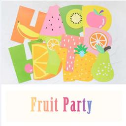 Decoração de festa com tema de frutas, banner com palavras "happy birthday", materiais de decoração de festa de aniversário infantil, bandeirinhas de papel, abacaxi, laranja - Image 2