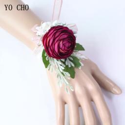 YO CHO Pulso Buquê de Flores De Seda Artificial Rosas do Manguito Pulseiras de Pulso Corsages Casamento Da Dama de honra Branco Rosa Flores do Casamento - Image 6