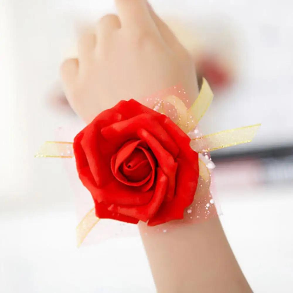 Silk Rose flores para noiva e dama de honra, mão flores para pulso, decoração para casamento, suprimentos para eventos, 1pc - Image 1