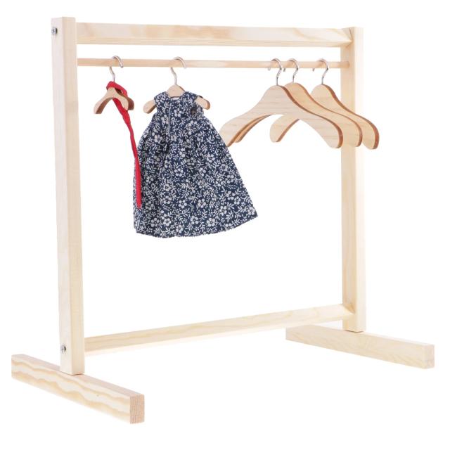 Organizador de Roupas em Madeira para Bonecas BJD - Cremalheira para Casacos e Vestidos 1:6, 30 cm