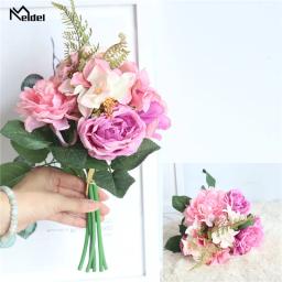 Meldel Casamento Bouquet de Noiva Damas de Honra Bouquets de Casamento Fontes Do Casamento de Seda Rosa Artificial Dália Azul Flores Home Decor - Image 1