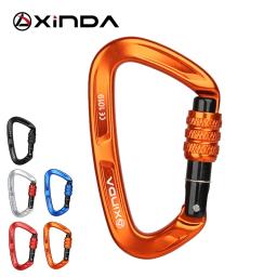 Xinda escalada mosquetão 25kn segurança d-forma fivela parafuso bloqueio primavera-carregado portão mosquetão de alumínio kits ao ar livre - Image 1