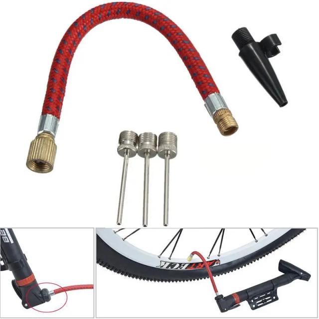 Kit Completo de Bomba de Ar para Bicicleta com Tubo de Borracha, Adaptador de Válvula e Acessórios para Bola
