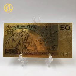 Colorido 24K banhado a ouro notas para coleção, 50 Bill, PLN, réplica do dinheiro, boa qualidade, Polônia, venda quente, 1Pc - Image 2