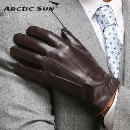 Luvas térmicas de couro genuíno masculinas, luva de pele de carneiro touch screen, moda de alta qualidade, inverno, EM011 - Image 1