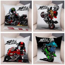 Capa de almofada da motocicleta dos desenhos animados decoração esportes radicais fronha macio pelúcia móvel bicicleta travesseiro para o sofá casa crianças quarto - Image 3