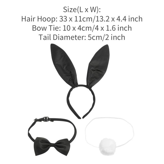 Acessórios Completos para Cosplay de Coelho: Colar, Orelhas, Laço, Punhos, Cauda e Luvas Longas para Festas de Halloween e Natal