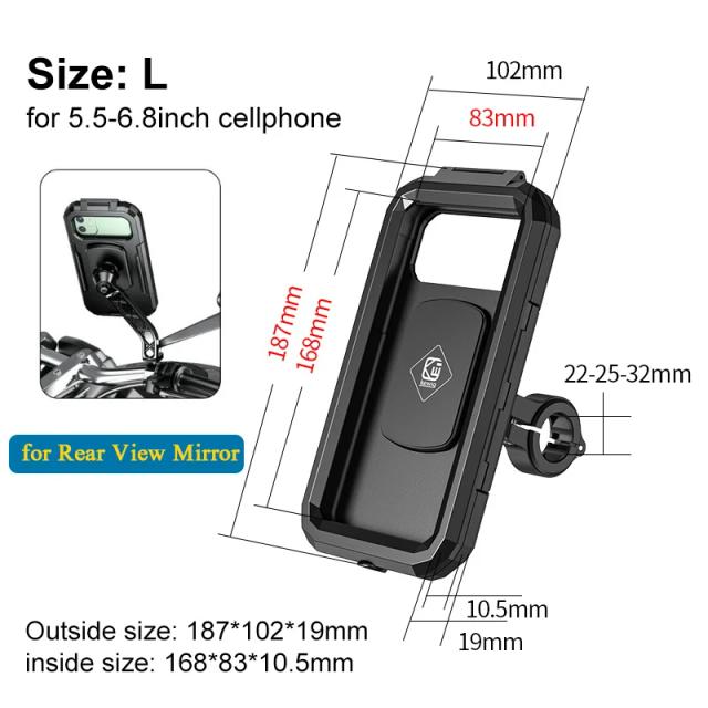 Suporte à prova d'água para celular de bicicleta com capa, compatível com celulares de 4.7 a 6.8 polegadas e fixa no guidão ou espelho retrovisor