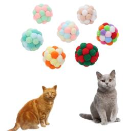1 pçs suprimentos para animais de estimação gato auto-animado bola engraçado gato bouncy pelúcia sino bola multicolorido costura cor natal gato jogando brinquedos - Image 6