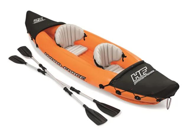 Caiaque Inflável WolFAce 2023 para Pesca e Esportes Aquáticos, Portátil para 2 Pessoas, Completo com Paddle, Bomba e Saco - Laranja 331x88cm
