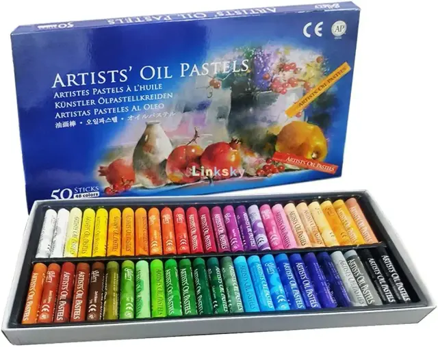Conjunto de Pastéis de Óleo em 50 Cores - Canetas Grossas de Giz Pastel para Papelaria Escolar Infantil