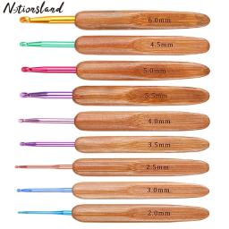 9 pçs de bambu colorido lidar com ganchos de crochê de alumínio agulhas de tricô conjunto 2-6mm crochê para tecer agulhas de costura ferramenta - Image 1