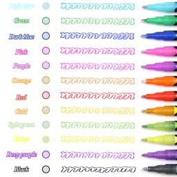 Linha dupla 12 cores marcadores contorno caneta glitter escrita desenho doodle dazzle linha canetas de tinta para diy cartão cartazes pintura - Image 1