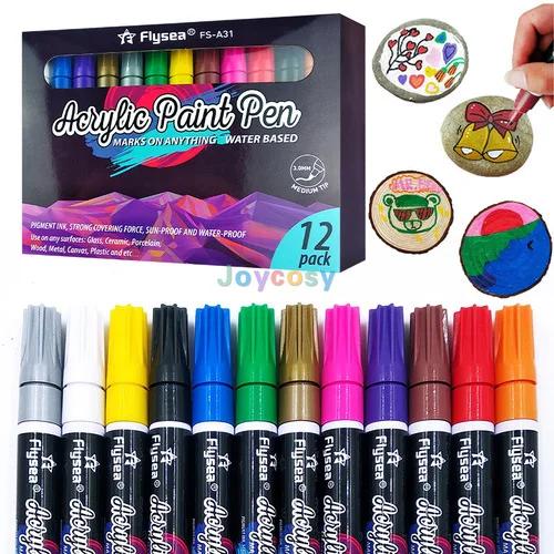 Flysea-Conjunto de canetas de tinta acrílica, 12, 28, 80 cores para projetos artesanais DIY, cerâmica, vidro, lona, caneca, metal - Image 1