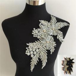 Aplicação de flores em 3d, gola de renda com strass, tecido de renda, bordado, materiais de artesanato, vestido tudo para costura, acessórios - Image 1