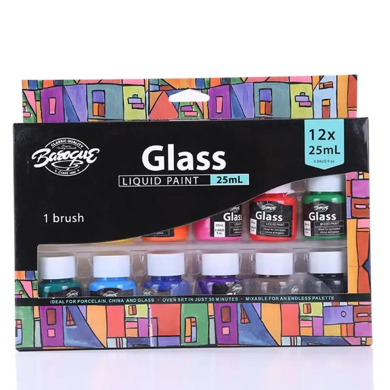 Pintura de vidro pigmentos ricos, conjunto de tinta corporal pesada 12x25ml para pintura de artesanato com tela - Image 1