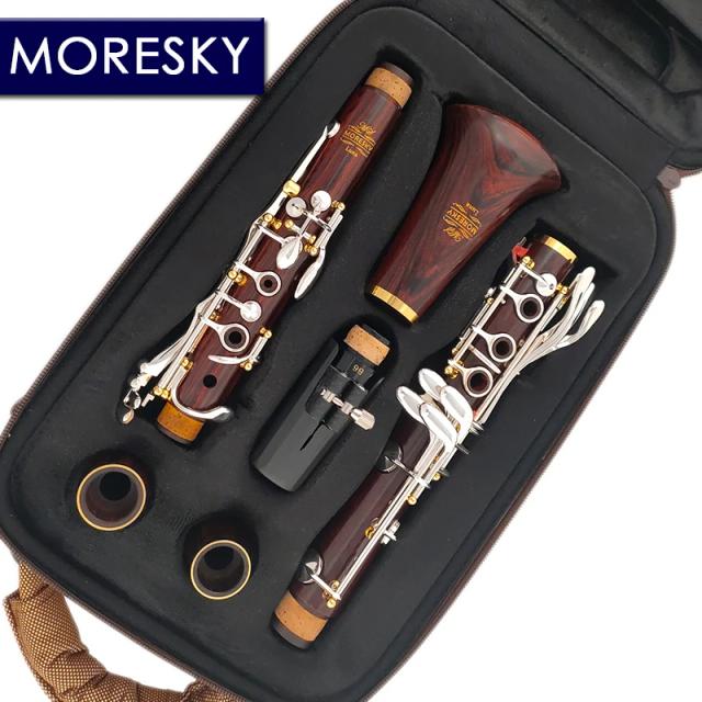 Clarinete Profissional MORESKY em Cocobolo com Finos Detalhes em Prata e Sibila Redwood - Modelo Luna ES