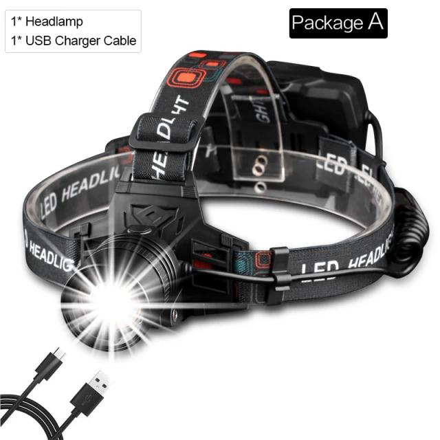 Farol de Cabeça Recarregável XHP70: Potente Iluminação com Zoom e 3 Baterias 18650