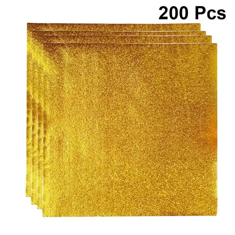 Papel De Folha De Alumínio, Papel De Folha De Ouro, Papel De Embrulho, Pacote De Presente, Casca De Laranja Para Embalagem De Chocolate, Dourado, 200Pcs - Image 1