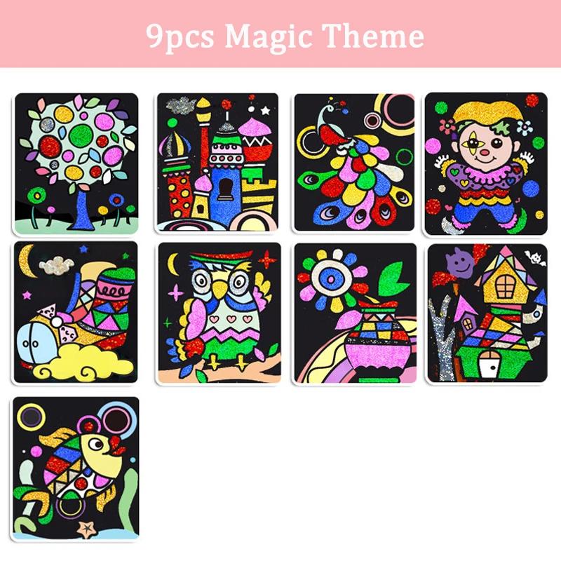DIY Brilhante Transferência Mágica Adesivo Colorido para Crianças, Pintura Artesanato para Crianças, Artes e Ofícios, Brinquedos Presente, 9 Pcs-15 Pcs - Image 1