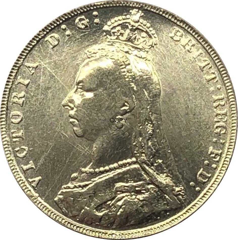 Cópicas Colecionáveis, Reino Unido, 1889 Grã-Bretanha, 1 Soverland Victoria, 2 ° Retrato de Cobre, Lembrança, Metal Latão Moeda de Ouro - Image 1