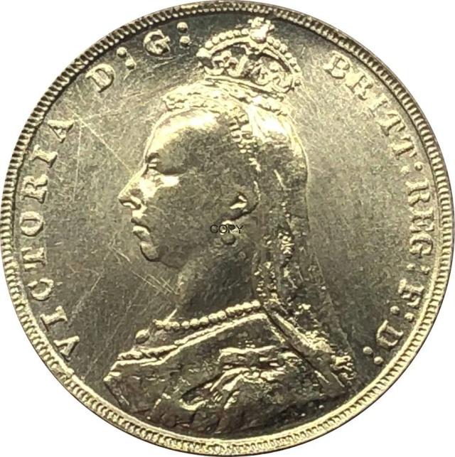 Cópica Colecionável de 1889: Moeda de Ouro Grã-Bretanha com Retrato da Rainha Victoria em Latão