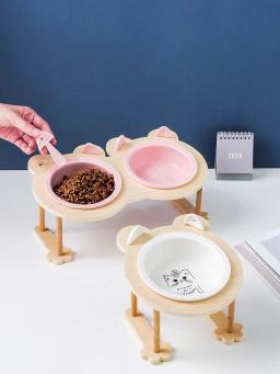 Cerâmica Single e Double Food Bowl com suporte de madeira Stand, Pet Alimentador, Cachorro e Gato, Cão Suprimentos, Porcelana, Dropshipping - Image 1