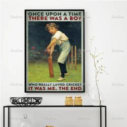 Poster do menino do críquete do vintage, impressões da arte da parede dos amantes do críquete, presente para o filho, jogador de críquete decoração da casa, decoração da sala do miúdo, taco de críquete - Image 1