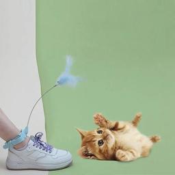Varinha de brinquedo para gatos, brinquedo divertido de primavera para gatos, com penas falsas, varinha para provocar gatos, com coleira, suprimentos para animais de estimação - Image 1