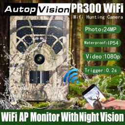 Câmera de trilha wi-fi pr300, câmera de 24mp, 1080p, hd, caça de vida selvagem, com visão noturna, movimento ativado, à prova d'água - Image 1