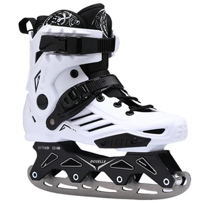 Patins redondos de lâmina de gelo, em linha, para campo interno, uso ao ar livre, inverno, lago, superfície, patinação de velocidade, branco, preto, faca de aço - Image 1