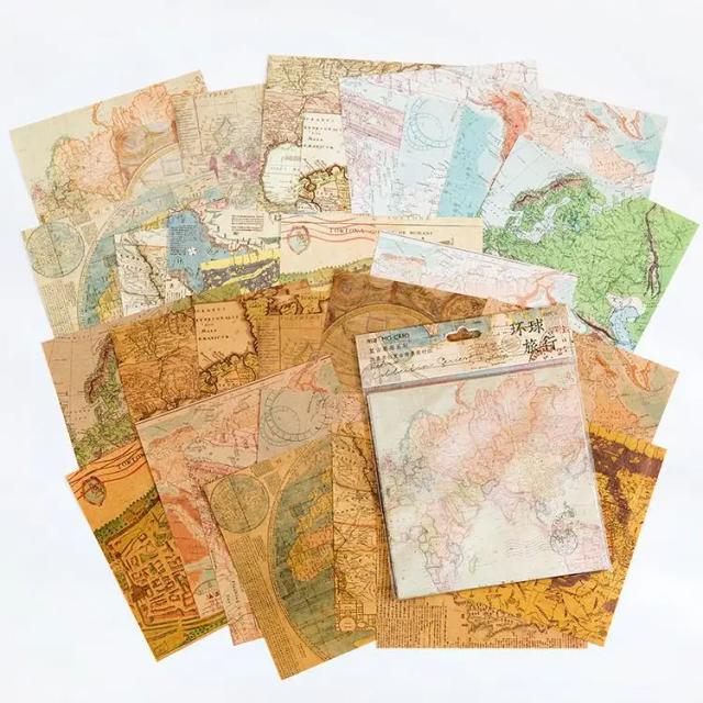 Conjunto de 30 Peças de Papel Vintage para Scrapbook: Flores, Jornais e Mapas do Mundo para Artesanato e Decoração de Diários e Planejadores DIY