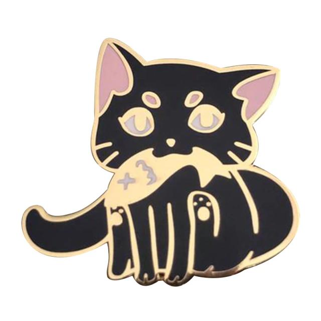 Gato Saboreando Peixe Duro com Estilo em Esmalte Pino Distintivo