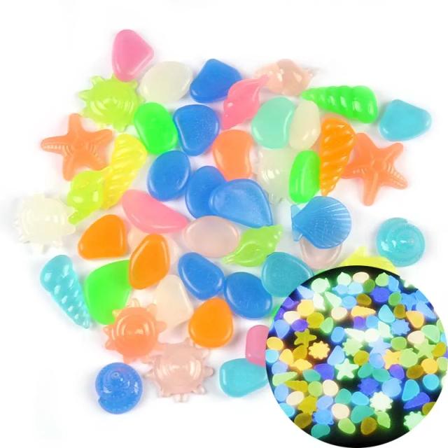 Cascalho Luminoso Colorido para Aquário e Jardinagem - 20 Peças Brilhantes para Decoração em Ambientes Escuros