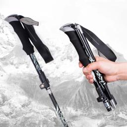 Auminum liga telescópica ultraleve trekking pólo anti choque caminhada dobrável vara - Image 1