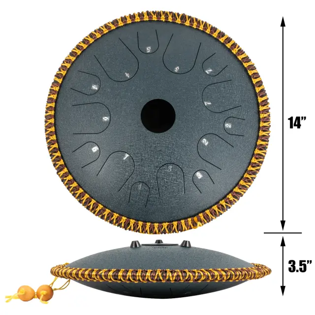 Tambor de Mão Vevor com Mala de Viagem - Instrumento de Percussão em Dó Menor com 14 Tons e 36cm de Lingua de Aço