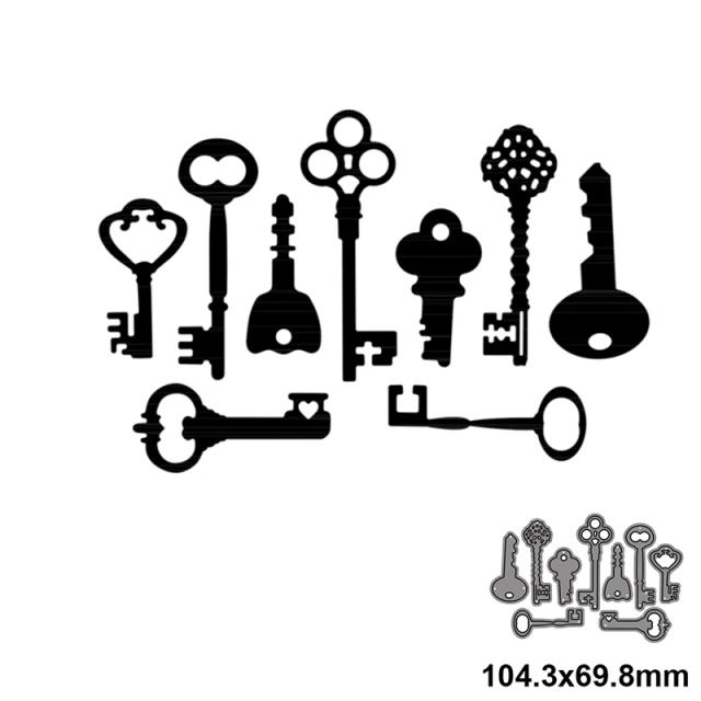 Kit de 9 Moldes de Corte de Metal para Criar Chaves e Cartões em Scrapbooking, Papel e Álbum de Fotos
